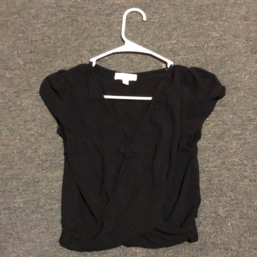 Black Small Cute Blouse V Neck w cinched waist